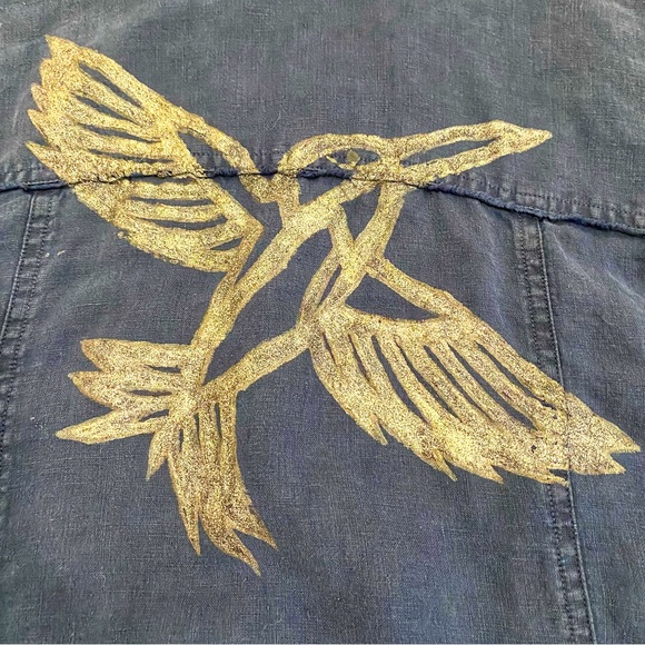 Tommy Bahama Blue Silver Bird Design Two Palms Linen Raw Edge Reworked Jacket,XL - Picture 5 of 16